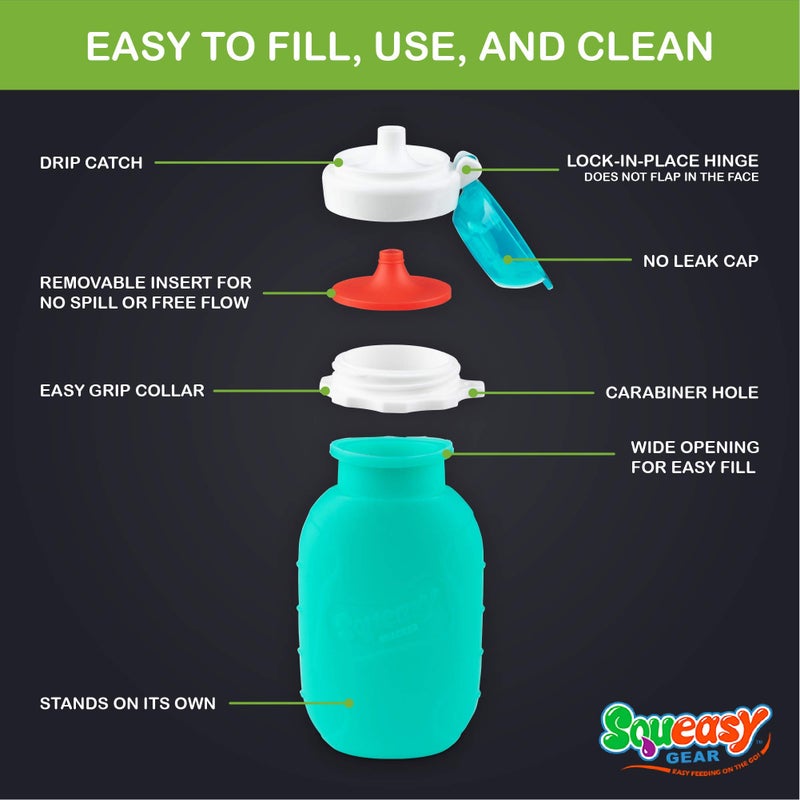 Squeasy Snacker Aqua 6 oz Squeasy Snacker Spill Proof Silicone Reusable Food Pouch - for Both Soft Foods and Liquids - Water, Apple Sauce, Yogurt, Smoothies, Baby Food - Dishwasher Safe - Image 4